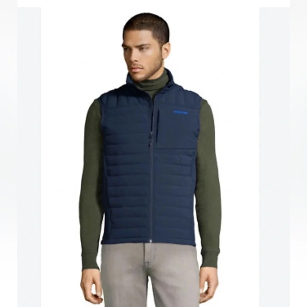 Lands' End Men's 800 Down Vest Sz L Navy Blue Packable Outdoor Lightweight